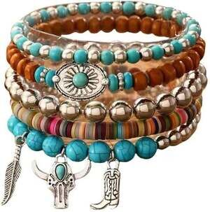 LOTSOF Western Turquoise Beaded Bracelet Set Cowgirl Boho Jewelry